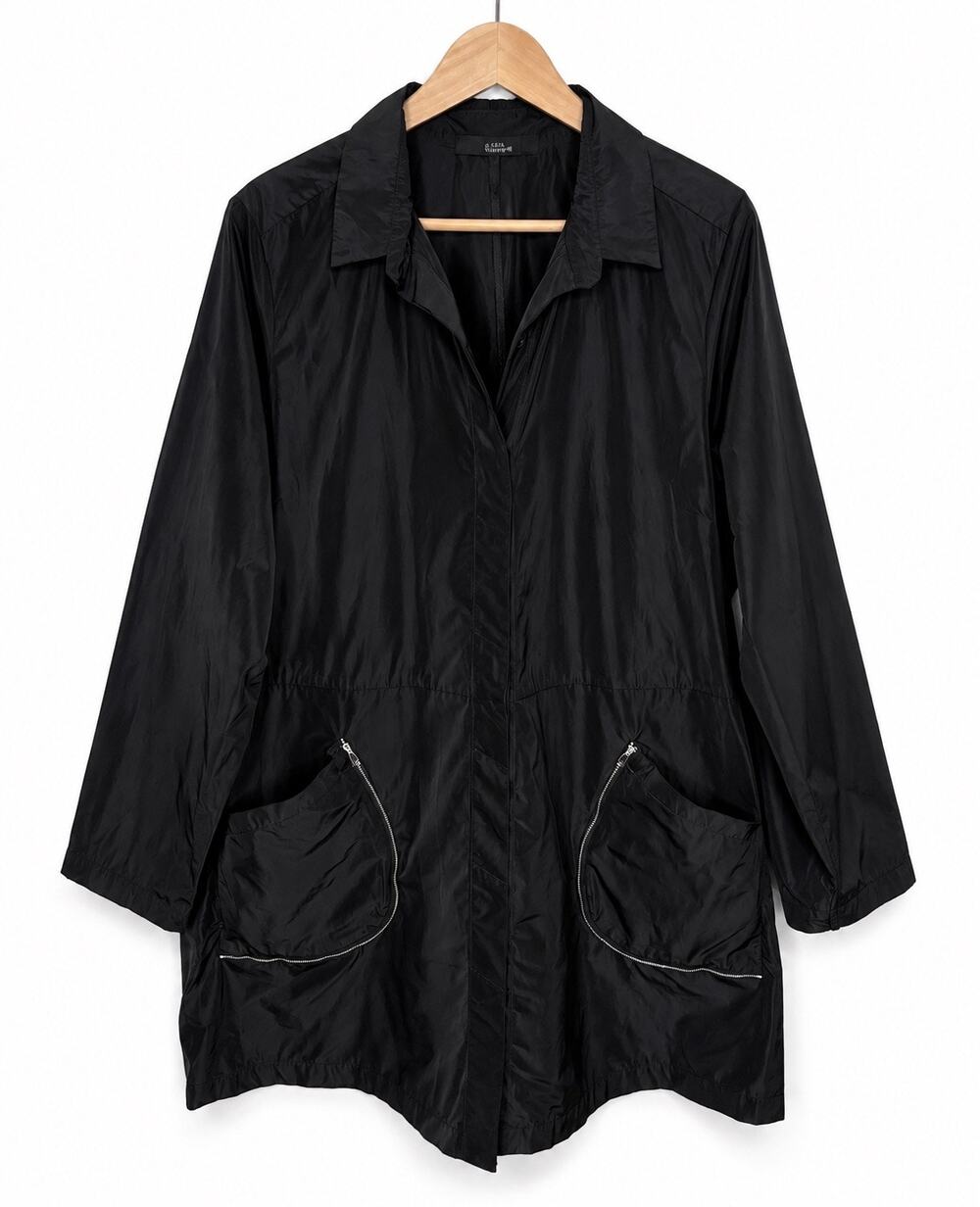 Sun Kim Black Lightweight Jacket XL Zip Pocket Long Utility Coat Made USA